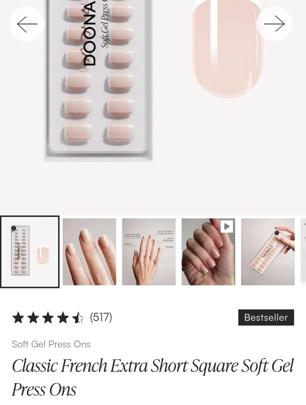 Doonails Reusable Gel Press-On Nails Set in "Classic French Extra Short Square" - Picture 3 of 13
